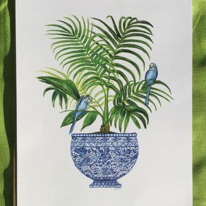 Chinoiserie Palm Tree in a blue and white china pot print