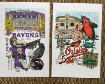 Baltimore Ravens Orioles fan prints 2 for 55.