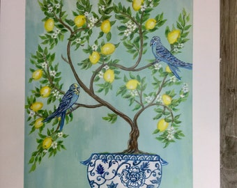 Chinoiserie Lemon Tees in Ginger Jars print