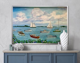Boats in the Harbor original acrylic painting