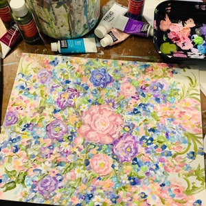 Pink and Lavender Floral Original Acrylic Painting