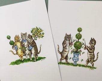 Chinoiserie Kittens and Ginger Jar Topiaries prints free shipping