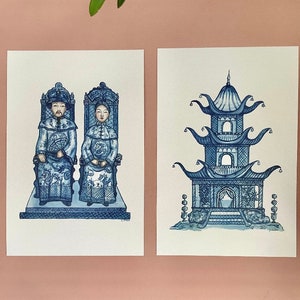 Chinoiserie Prints Pagoda and King and Queen 2 Prints for 50.00