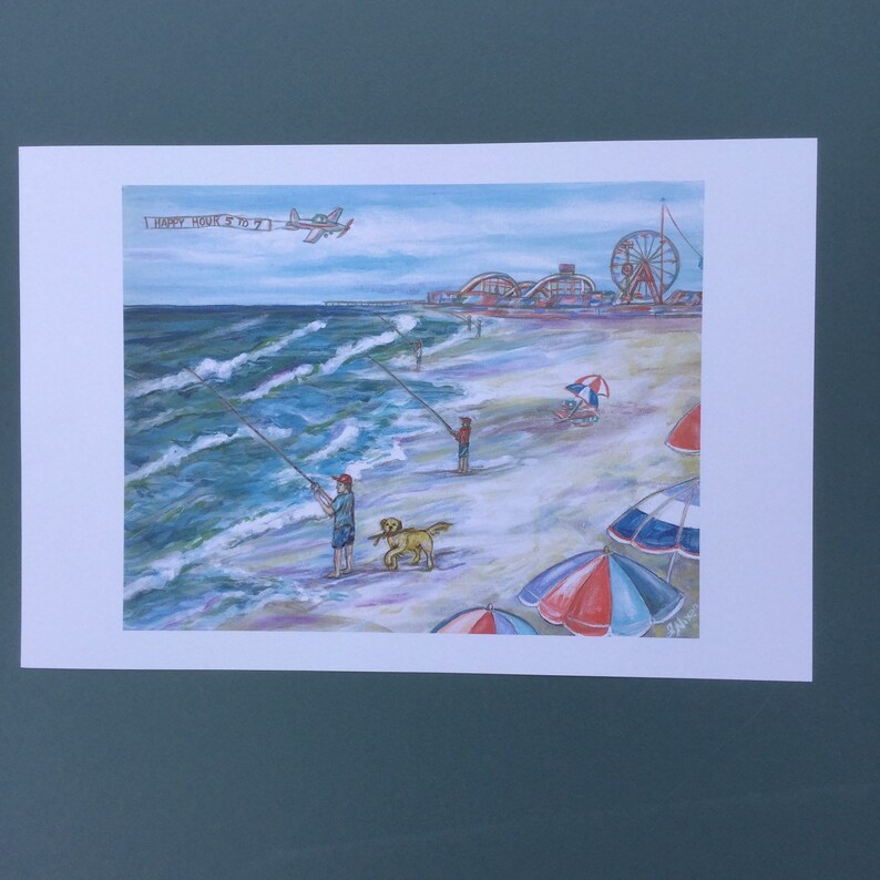 Ocean City Maryland Boardwalk Fishing Painting Art Print Etsy