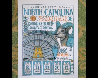 UNC Tarheels Basketball Print: University of North Carolina (11x14 inches)