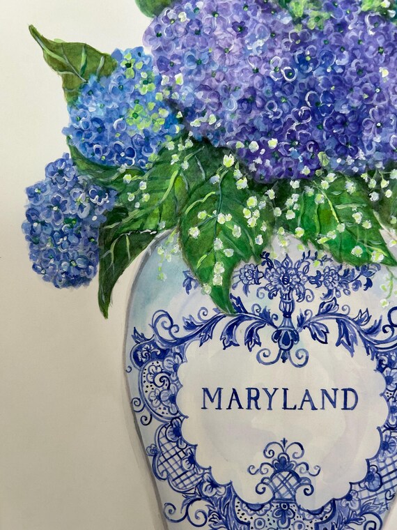 Maryland Ginger Jar With Hydrangeas Print - Etsy