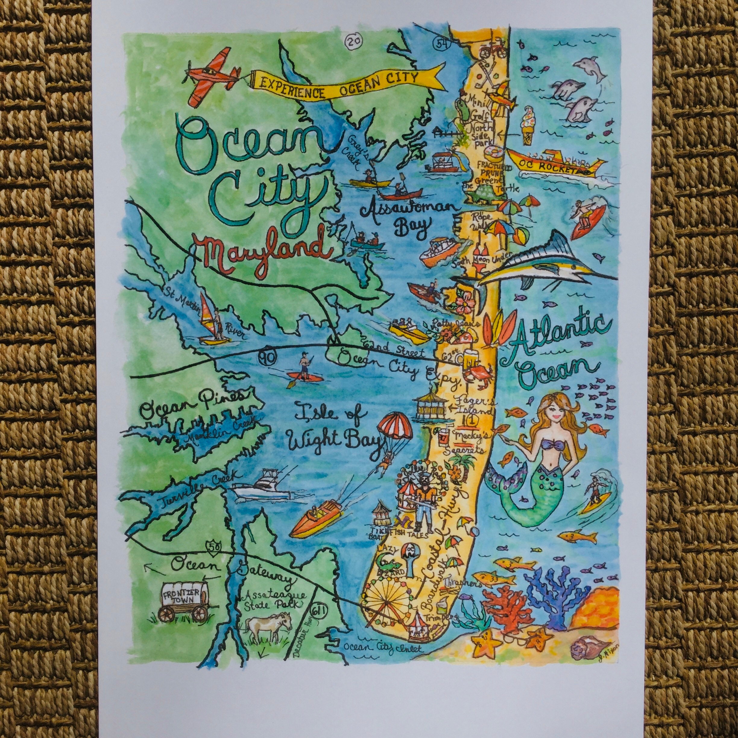 Ocean City Maryland Map Print Etsy