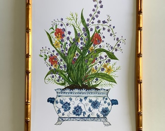 Chinoiserie Flowers in blue and white Ginger jar