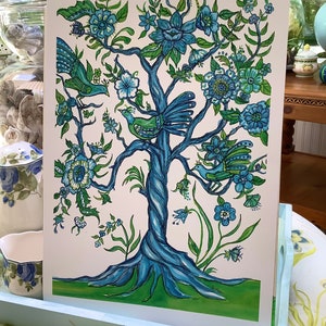 Blue and Green Chinoiserie Floral Tree Print