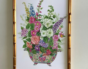 Colorful Chinoiserie Flowers watercolor print
