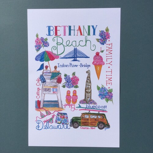 Bethany Beach Map Print Poster Canvas Delaware Map Print Etsy