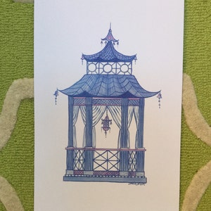 Chinoiserie Blue Pagoda Print measures 11 x 14 inches, see collection of 4