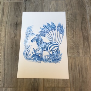 Chinoiserie blue and white zebra print