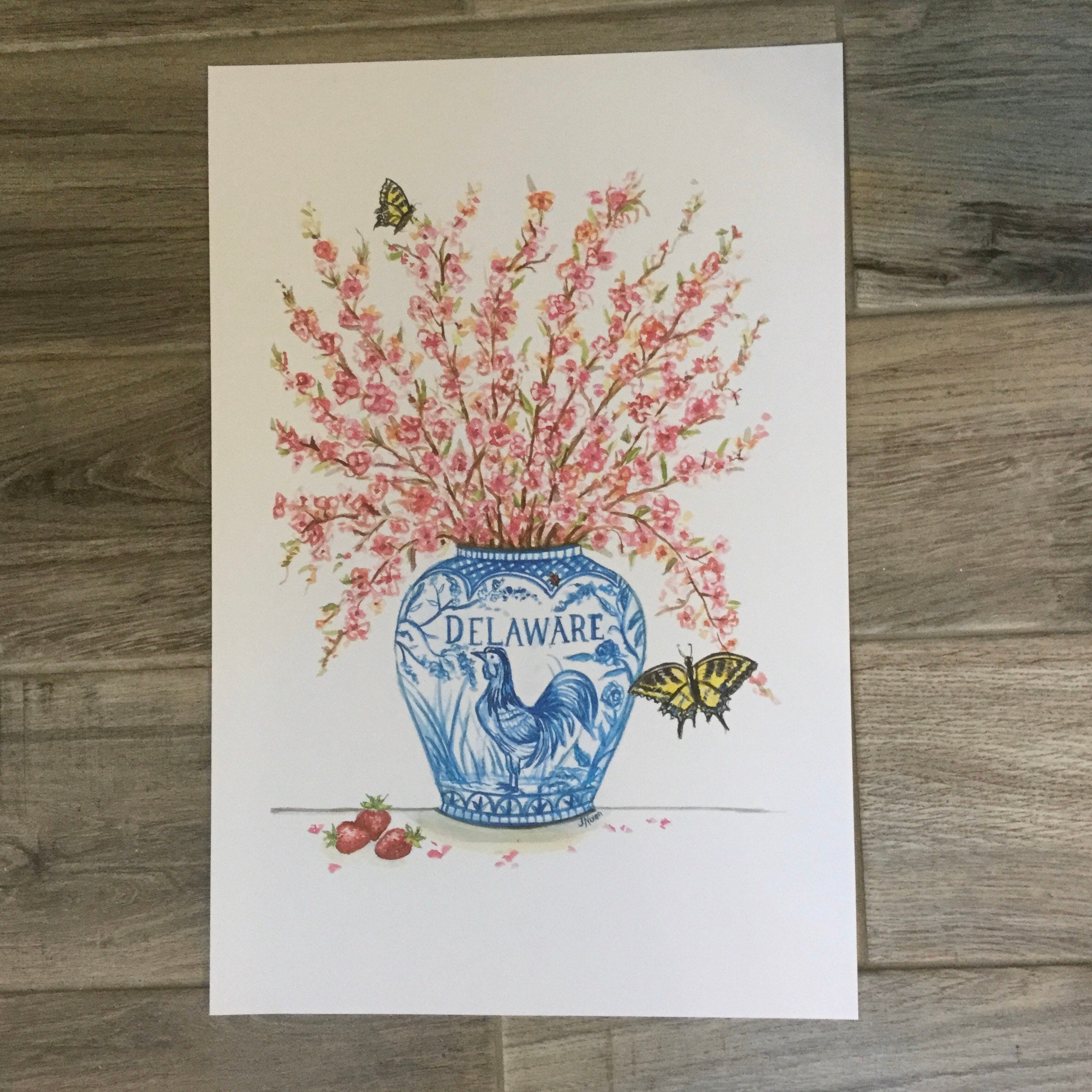 Delaware Peach Blossoms and Blue Hen Prints - Etsy