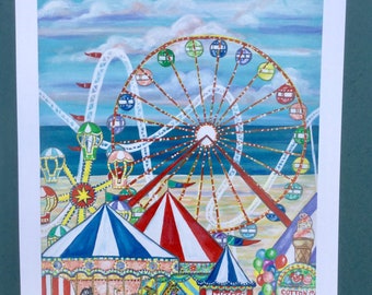 Boardwalk Rides Ferris Wheel and carousel print