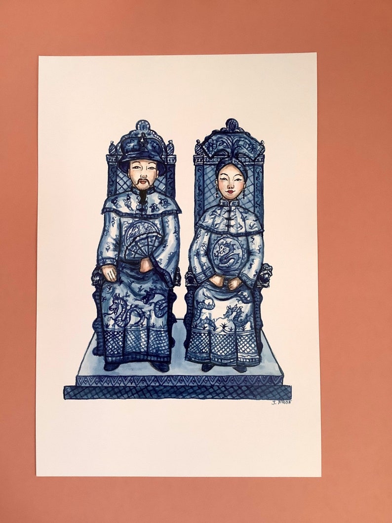Chinoiserie blue and white print pagoda, king and queen image 2