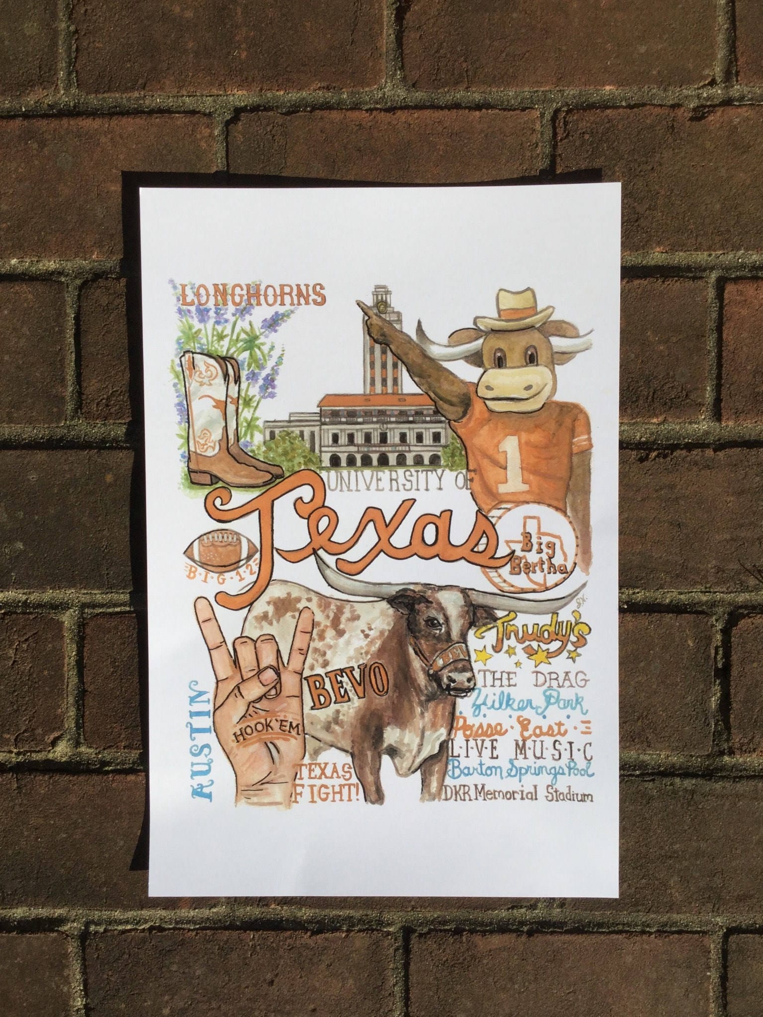 Texas Longhorns Print - Etsy