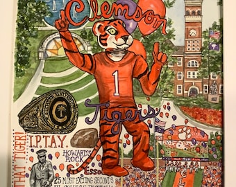 Clemson Tigers Watercolor Art Print: College Football Fan Gift