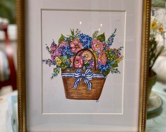 Wildflowers in a Basket watercolor print