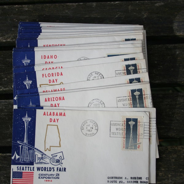 Justo 1962 del mundo de Seattle, sello de fecha primero de 50 Estados cubre