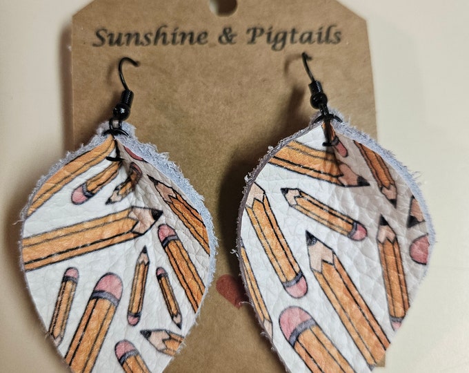 Pencil Leather Leaf Earrings