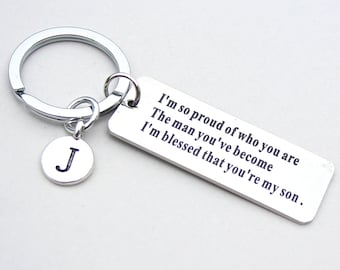 Stainless Steel "I'm So Proud Of Who You Are ...", Son's Keychain , AAA Quality, Personalized Keychain, Monogram, Special Son Gift,  ST02