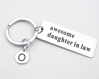 Daughter-in-law, Stainless Steel Keychain, "Awesome Daughter In-Law" Keychain, Personalize, Initial, Daughter in law Gift, Bridal Gift, ST15