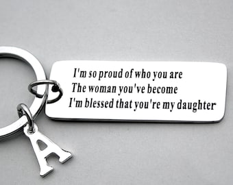 Stainless Steel "I'm So Proud Of Who You Are...", Daughter's Keychain, Key Chain, AAA Quality, Personalized Keychain, Monogram, ST02