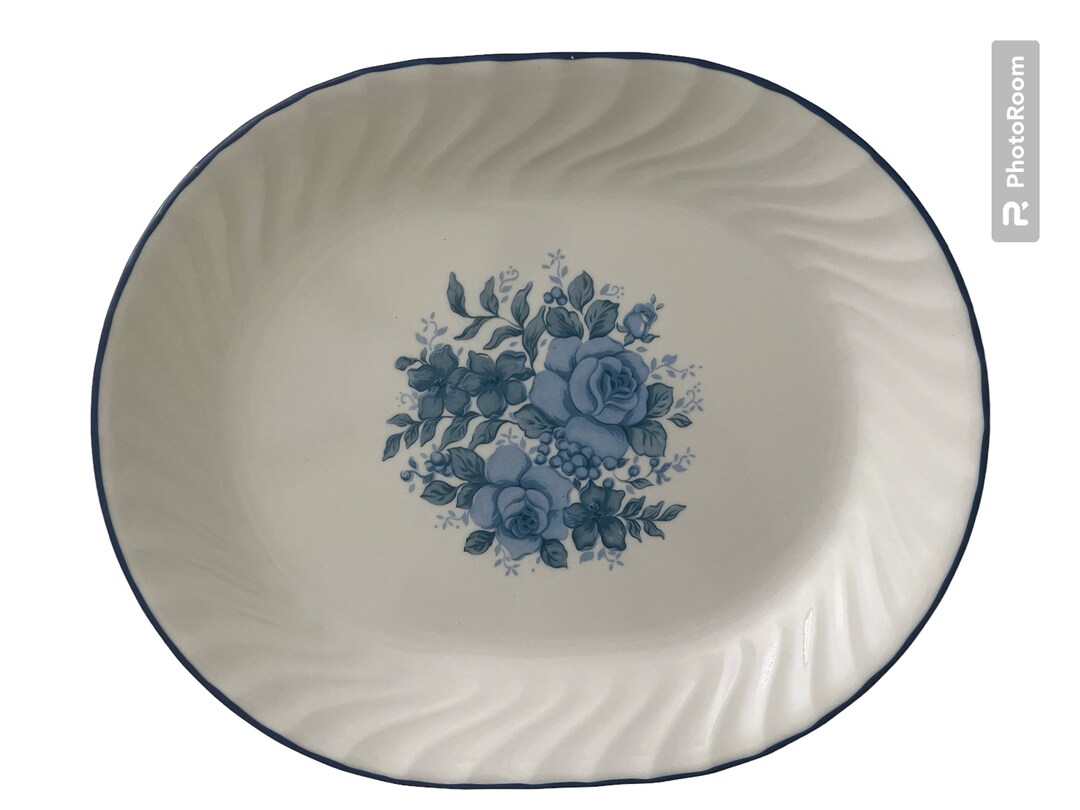 Corelle Dinnerware Blue Velvet Rose Platter Made in USA Etsy