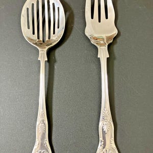 Kings Pattern Silver Plated Straining Spoon & Buffet Serving Fork Set of 2 Vintage