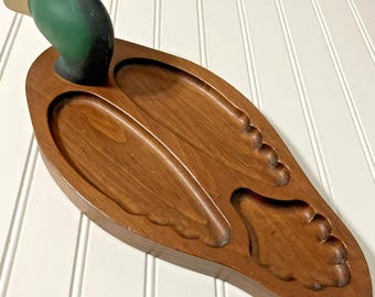 Vintage Wooden Duck Tray Catchall Mallard 16 x 7 W Three Sections Men's Decor