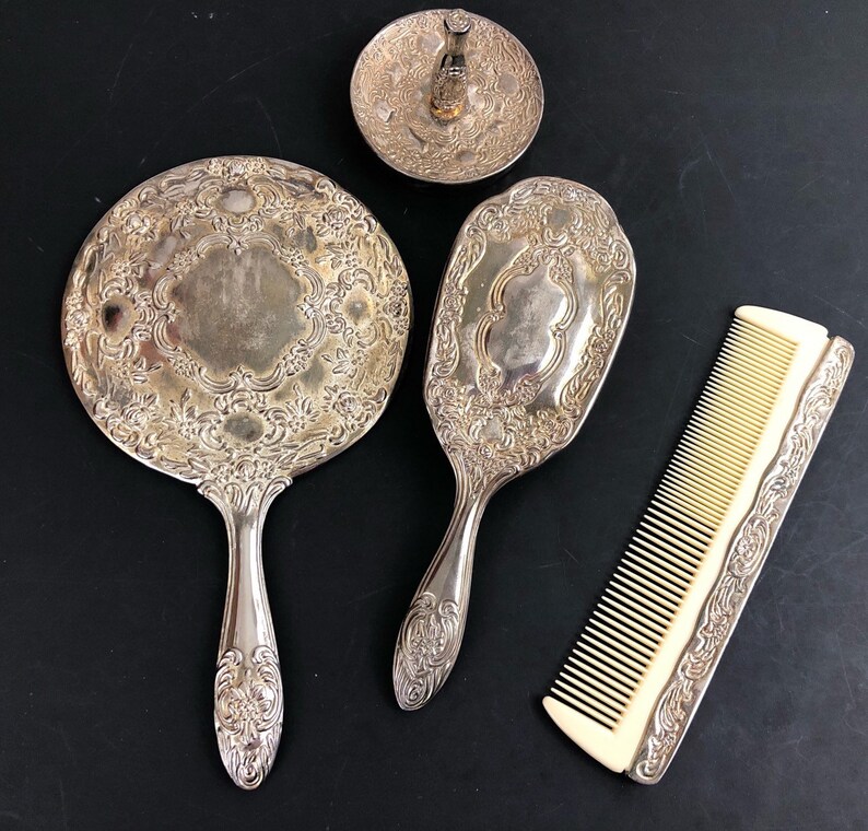 Vanity Set Vintage Vanity Set Silver Plate Vanity Set Brush Etsy