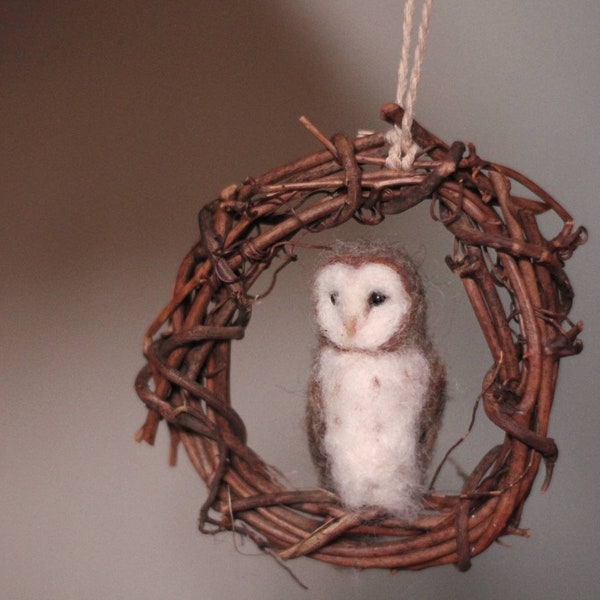 Miniature Barn Owl Wreath Ornament - Made to Order