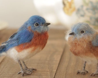 Needle felted Eastern Bluebirds - Made to Order