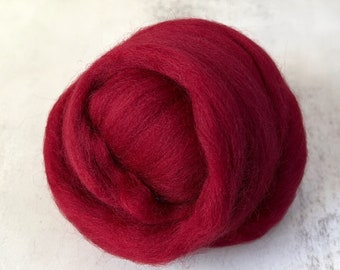 2oz Crimson Merino Wool Roving, Needle Felting Wool, Deep Red Merino Top, Wool for Needle Felting