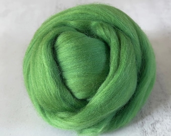 2oz Moss Merino Wool Roving, Needle Felting Wool, Green Merino Top, Wool for Needle Felting