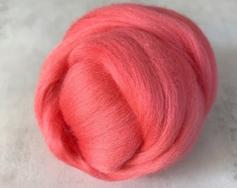 2oz Coral Merino Wool Roving, Needle Felting Wool, Pink/Orange Merino Top, Wool for Needle Felting