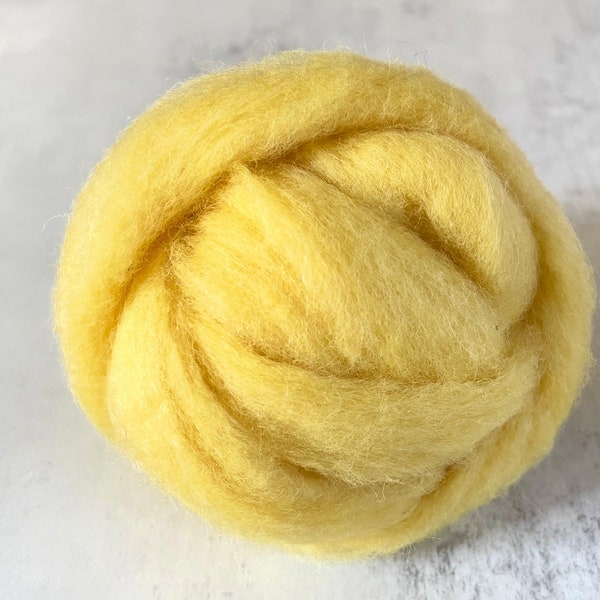 2oz Carded Corriedale in Daffodil, Yellow Wool Roving for Needle Felting