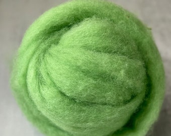 2oz Carded Corriedale in Leaf, Green Wool Roving for Needle Felting