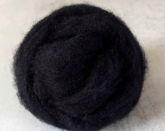 2oz Carded Corriedale in Raven, Black Wool Roving for Needle Felting