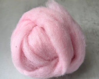 2oz Carded Corriedale in Carnation, Pink Wool Roving for Needle Felting