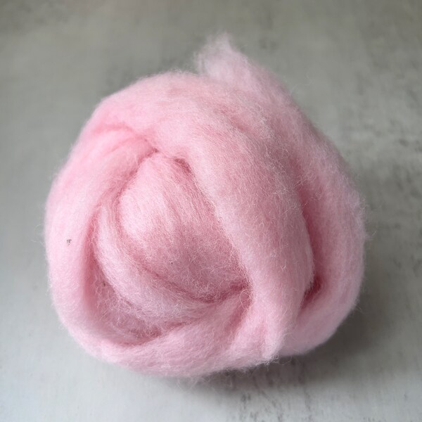 2oz Carded Corriedale in Carnation, Pink Wool Roving for Needle Felting