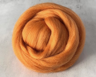 2oz Marigold Merino Wool Roving, Needle Felting Wool, Yellowy Orange Merino Top