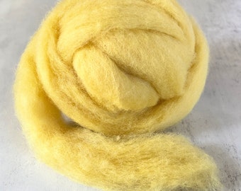 2oz Carded Corriedale in Buttercup, Yellow Wool Roving for Needle Felting