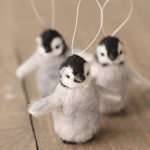 Needle Felted Penguin Chick Ornament - Made to Order