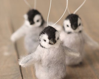 Needle Felted Penguin Chick Ornament - Made to Order