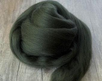 2oz Forest Merino Wool Roving, Needle Felting Wool, Green Merino Top