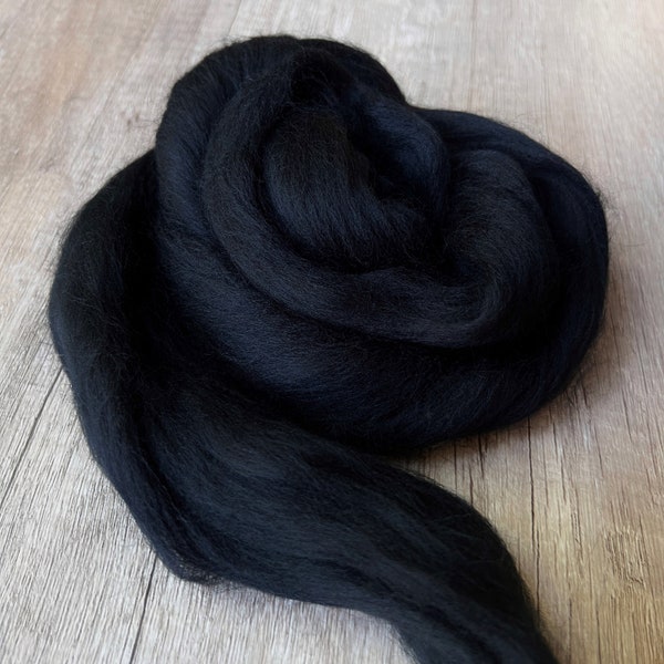 2oz Raven Merino Wool Roving, Needle Felting Wool, Black Merino Top, Wool for Needle Felting