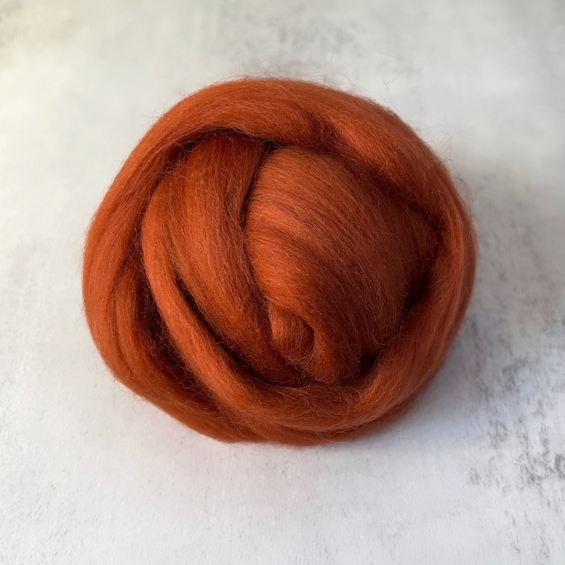 2oz Rust Merino Wool Roving, Needle Felting Wool, Rusty Red/Orange Merino Top, Wool for Needle Felting image 1