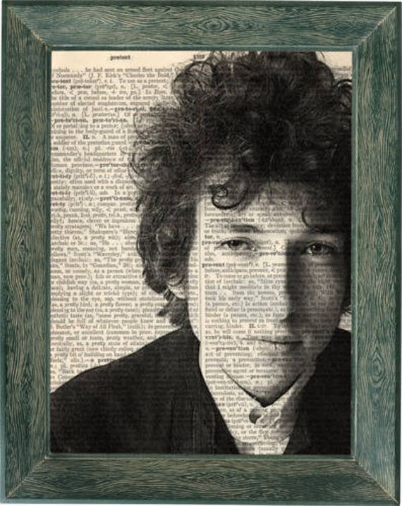 Bob Dylan Art Print On Vintage Dictionary Page Bob Dylan Etsy